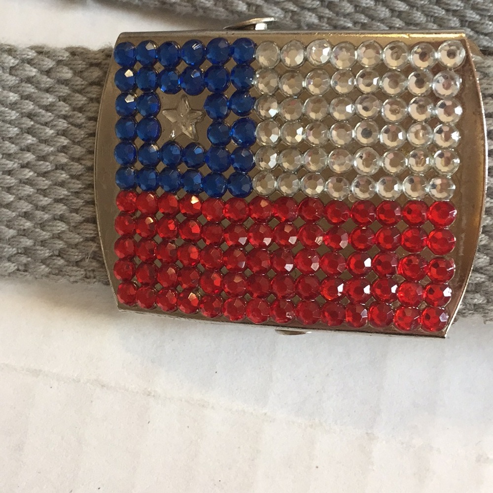 Vintage Chilean Flag Belt Cotton Cord Gemstone Buckle